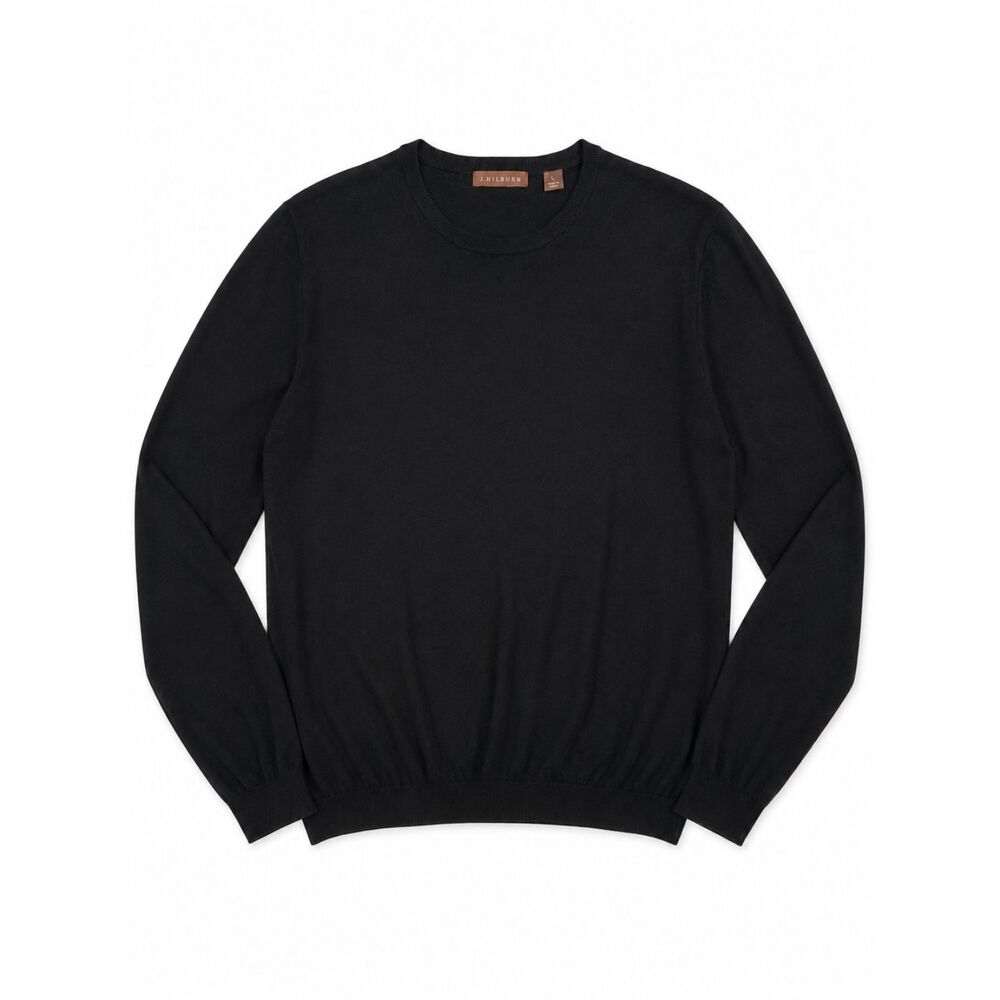 J Hilburn Crewneck Sweater Mens Sz Large Black Cotton Cashmere Pullover